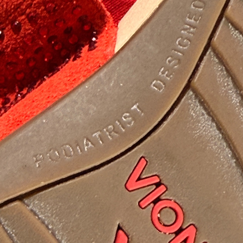 Vionic Alexis Sandals Womens 9 Red Rhinestone Suede Orthotic Platform Slides - Picture 8 of 11